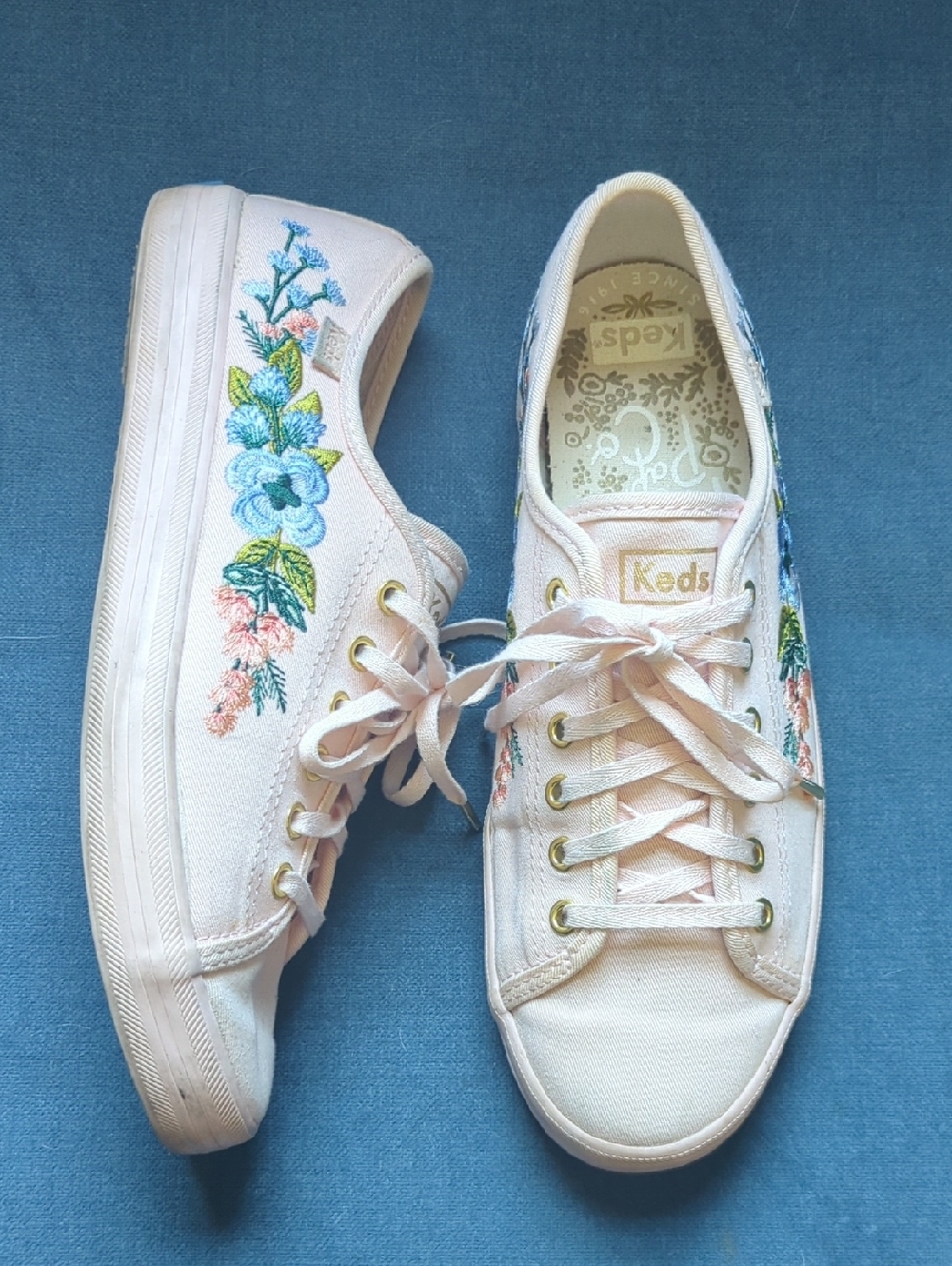 Keds x Rifle Paper Co Floral Embroidered Pink Shoes, Women's 8